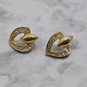 Avon Gold Tone Heart Post Back Rhinestone